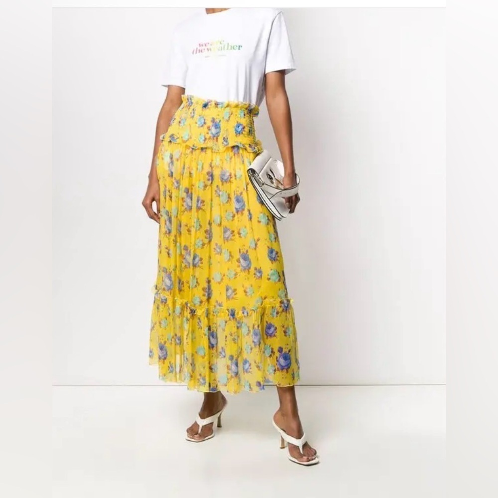 Smocked-Waist Crinkle-Chiffon Skirt